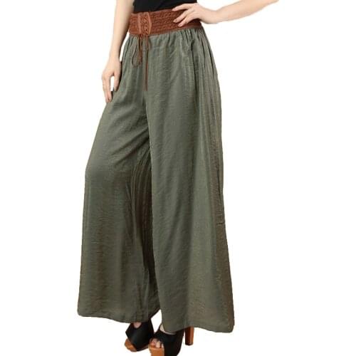AECU Women Tie Wide Leg Pants Female High Waist Plus Size Casual Ladies Culottes Trousers Solid Color Pantalones Pleated Pants
