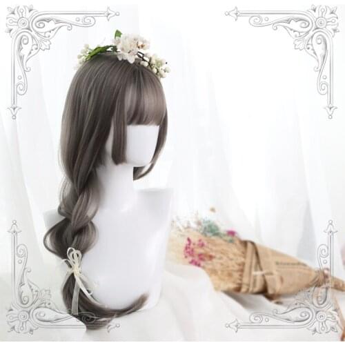 High Quality Lolita Aoki Flax Gray Air Bangs Female Long Straight Hair Wig Cosplay Party