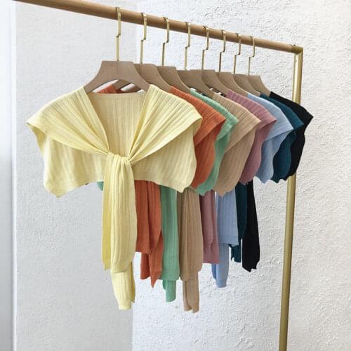 Woman Sweaters Pullover Ice Silk Knitted Outerwear Sunscreen Shawl Womens Short Summer Knotted Shoulder Cape Femme Chandails