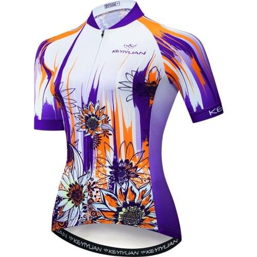 2019 Keyiyuan Womens Spring and Summer Purple Jersey Short Sleeve Tops Breathable Sweat Road Bike Clothes