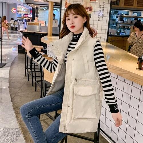 Stand Collar Waistcoat 2020 Autumn And Winter New Korean Style Loose Mid-Length Down Cotton Vest Jacket Womens Wild Tops y478