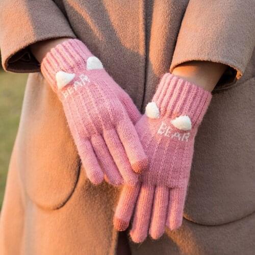 Winter Warm Cold Cashmere Gloves Thick Cartoon Cat Print Wool Knitted Full Finger Gloves Men And Women Gloves