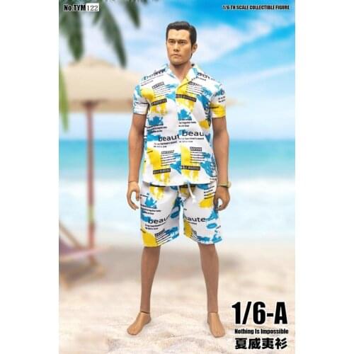 Tym122 1/6 Male Soldier Beach Cartoon Version Printed Tops Beach Pants Mens Suit 12'' Action Figure Clothing Model Accessories