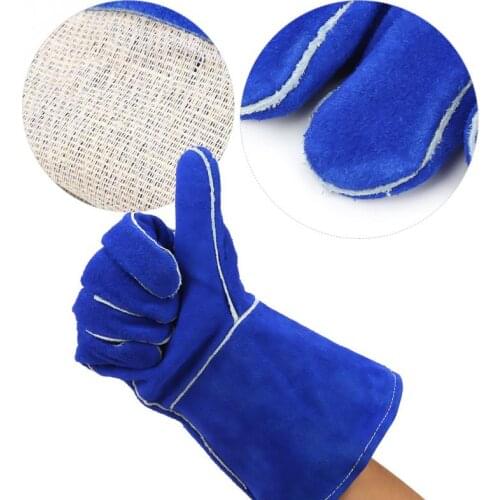 1 Pair Blue Extended Welding Gloves Heat Resistant for BakingCookingBBQ