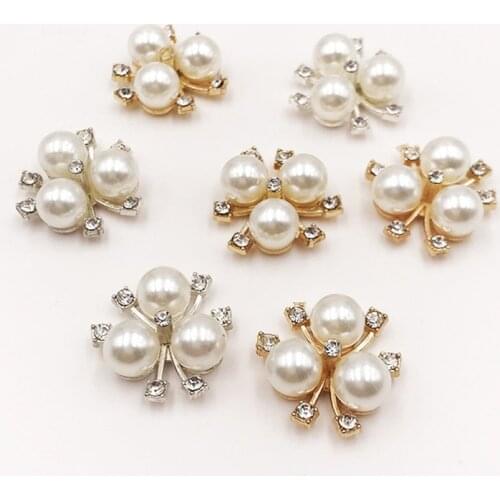 10pcs Flowers Pearls Flatback Girl Hair Jewelry Findings Handmade Earrings Necklace flat back Rhinestore Crafts Party Dec Gold