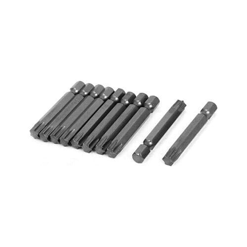 T40 Type 1/4" Hex Shank 50mm Length Magnetic Torx Screwdriver Bits 10pcs