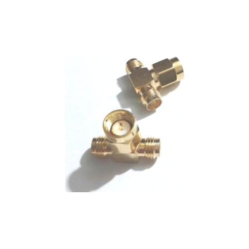 100pcs Gold RP-SMA female plug to two RP-SMA male jack T RF adapter 3 way New