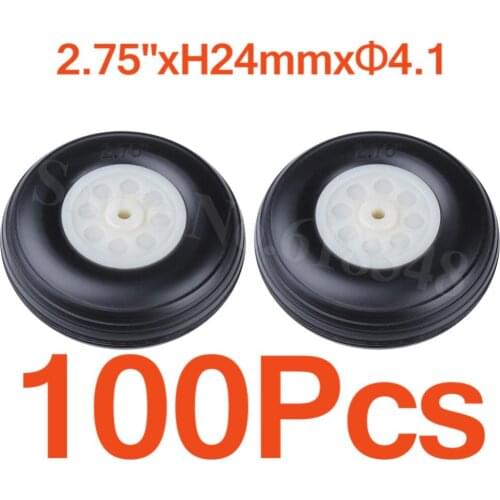 100pcs /lot 2.75" inch 70mm Quality Rubber Tail Wheels Nylon Hub Thickness:24mm Axle hole: 4.1mm RC Plane Replacement Parts