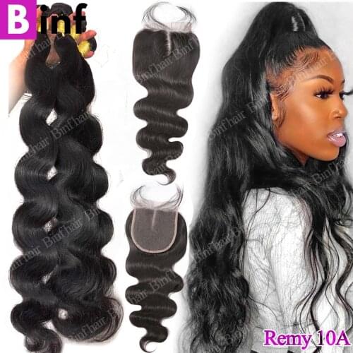20 30 40 Inches Body Wave Bundles with Closure Malaysian Hair Weave Bundles with Closure Remy 10A Grade 100% Human Hair Bundles