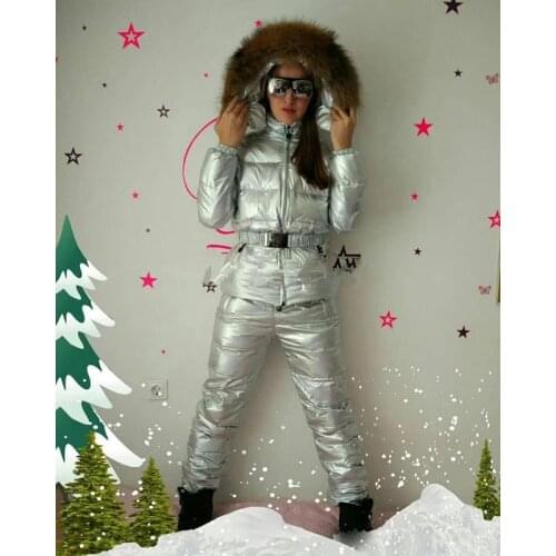 2019 winter Outwear suit women down jacket Family set raccoon fur hooded pant & jackets Women down suits outdoor ski suit