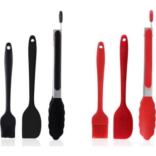 3PCS Silicone Oil Basting Brush BBQ Tongs Set Cake Cream Scraper Butter Smoother Kitchen Grill Food Meat Tongs Barbecue