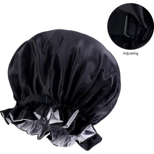 36cm Fashion Silky Satin Bonnet Hair Cap For Sleeping Double Layer Night Invisible Flat Adjusting Button Head Cover Headwear Hat