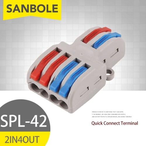 5pcs/lot Two In Four Out Terminal Block Quick Connect SPL-42 Branch Connector Butt Joint Lamp Wire