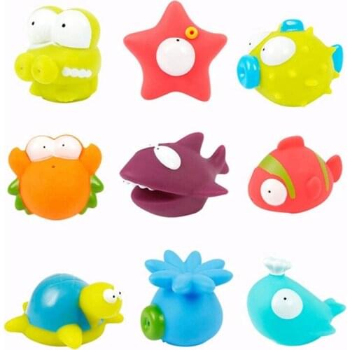9Pcs Baby Bath Toys Bathing Floating Animals Toys Fishing Capture Game Bathtub Toys Set with Soft Rubber Animals Toy