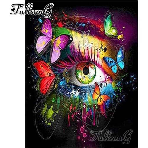 FULLCANG Abstract butterfly eyes 5d mosaic diamond painting full square round drill rhinestone embroidery sale decor FC3202