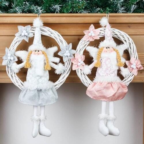 White Angel Dolls Christmas Wreath Xmas Tree Hanging Ornament Rattan Wreath Pendant 2021 Merry Christmas Decorations For Home