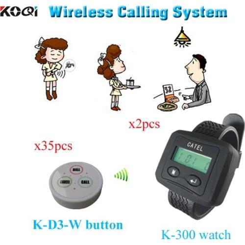 Restaurant Wireless Ordering System with digital coaster beeper button buzzer ( 2 watch pager +35 table bell button)