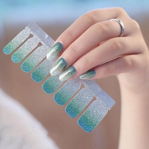 Glitter Gradient Full Wraps Adhesive Nail Art Decals Stickers Manicure Decor Nail accessories наклейки на ногти 2021