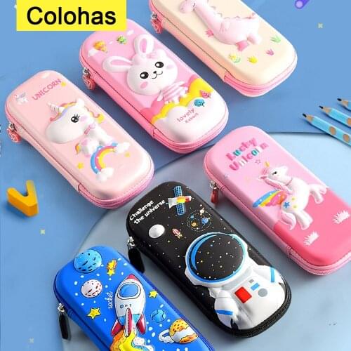 3D Cute Pencil Case Unicorn Pink Girl For School Office EVA Pencil Box School Supplies Portable Pen Bag For Children Kids Boys