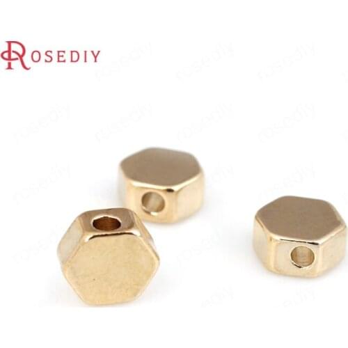 D450)10 pieces 6mm 24K Champagne Gold Color Plated Brass Hexagon Bracelet Spacer Beads High Quality Diy Jewelry Accessories