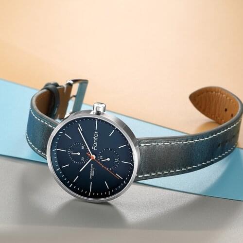 Fantor Business Men Quartz Watch Slim Thin Fashion Blue Leather Watch Man Wrist Top Brand Casual Male Clock Chronograph Watches
