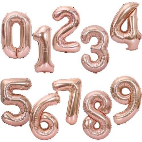 32/40inch Rose Gold 0-9 Number Foil Helium Balloon Happy Birthday Party Digit Balls Wedding Decoration Baby Shower Globos Supply