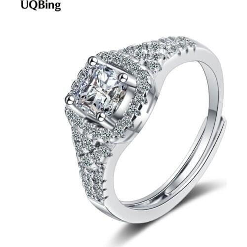 925 Sterling Silver Full Crystal Zircon Square Adjustable Female Rings For Women Wedding Jewelry
