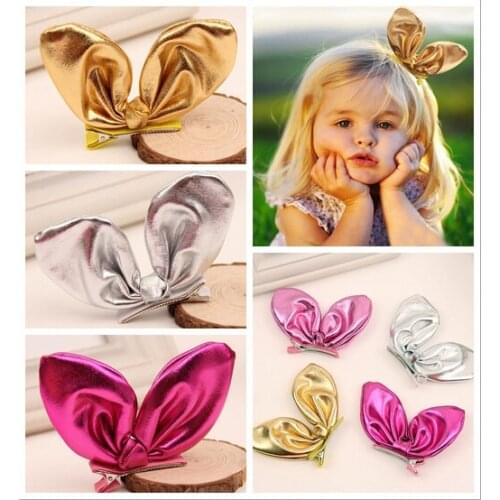 Korean kids leather rabbit bunny ears barrettes for children baby hair bows with clips for girls hairpins hair accessories clip
