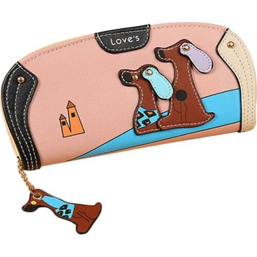 8PCS / LOT Fashion Cute Long Wallet Women PU Leather Cartoon Dogs Lady Clutch Card Holder Kawaii Wallet Female Change Purse