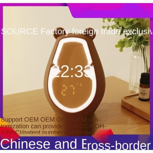Creative Cute Bear Alarm Clock Led Digital Silent Bedside Lamp Bluetooth Speaker Usb Charging Childrens Cartoon Night Light