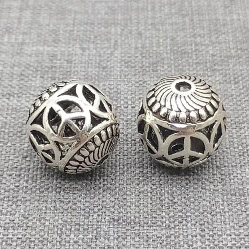 2pcs of 925 Sterling Silver Peace Sign Symbol Round Beads for Bracelet Necklace