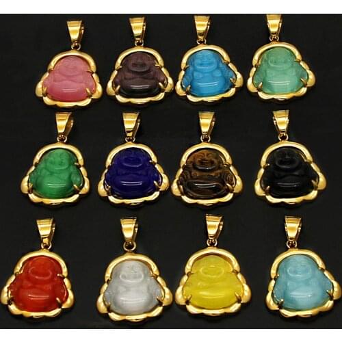 New Cats Eye Stone Buddha Pendant Geometric Gold Stainless Steel Buddha Necklace For Women Men Lucky Fashion Jewelry Gifts