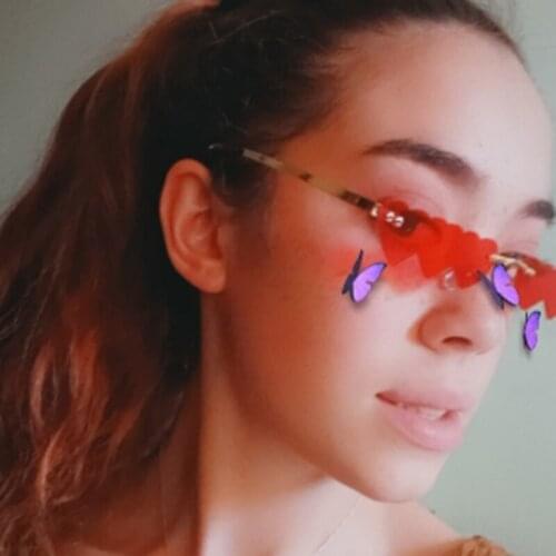 Fashion Sunglasses For Women Wave Heart Shape Eyewear Rimless Decorative Sun Glasses oculos feminino Coated Glasses