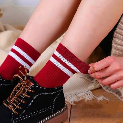 5 Pairs Funny Cute Japanese High School Girls Cotton Stripe Crew Socks Colorful Women Sox Harajuku Designer Retro Yellow White