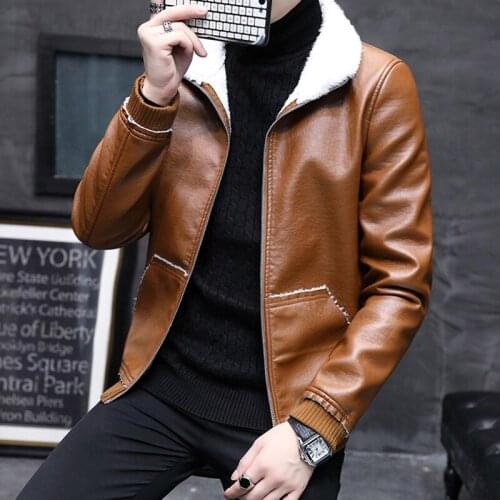 2021 NEW Autumn and Winter The New Leather Jacket Coat Men Plus Velvet Thickened Pu Leather Warm Fashion Men Leather Jacket