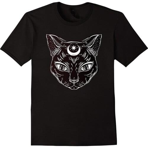 New Arrival T Shirt Casual Men Clothing Black Cat Halloween Boho Tshirt - Gothic Witchcraft Tattoo T Shirt