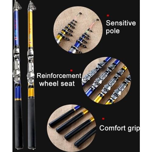 Portable Sea Fishing Rod Pole Carbon Fiber 1.8/2.1/2.4/2.7/3.0m Telescopic Spinning Reel Fish Tackle S55