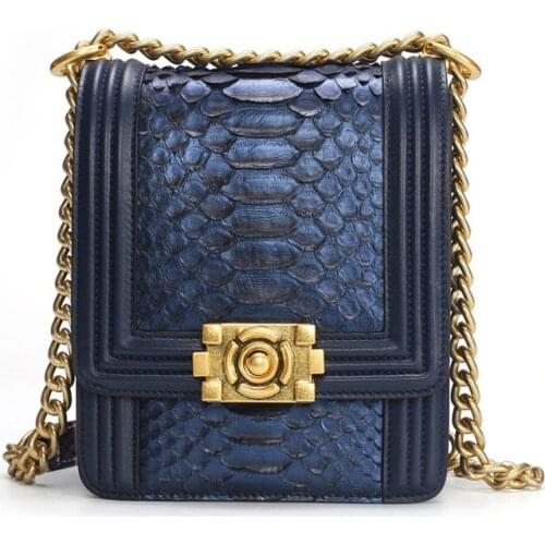 Python Genuine Luxury Women Leather Shoulder Bag Hasp Mini Flap Elegant Ladies Party Leather Packing Pouch Chain Crossbody Bag