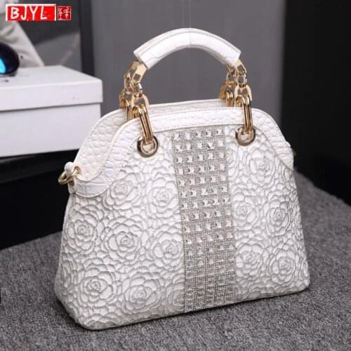 Luxury fashion dismonds Women handbags crocodile leather female shoulder slung shell bag ladies white rhinestone messenger bags