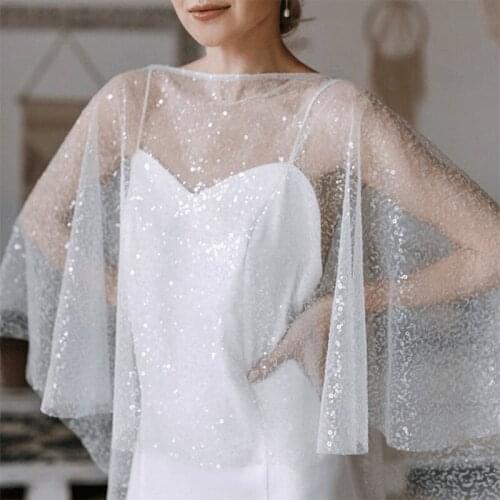 Wedding Cape Shiny White Women Cape Handmade Customized High-low for Formal Glitter Shawl Bridal Luxury Sequins Cape Event Wrap
