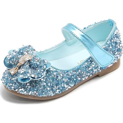 Princess Girls Shoes Sweet Kids Glitter Leather Shoes Bling Sequins With Bowtie Childrens Dress Shoes For Party Wedding Stage