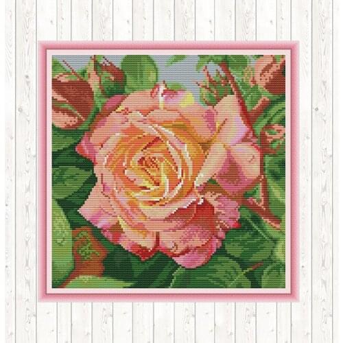 Rose Flower Cross Stitch Sets DIY Handmade Needlework Embroidery DMC Cotton Thread Printed Canvas 14ct 11ct Count Print Canvas