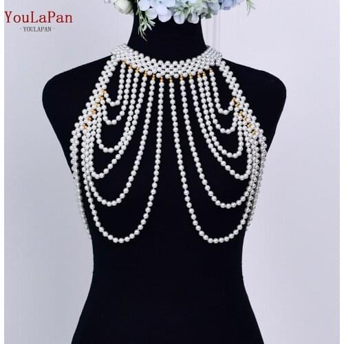 YouLaPan G49 Sexy Body Jewelry Pearl Necklaces For Women Multi Layered Pearl Strap Wedding Jackets Summer Woman Shawl Shrug Top