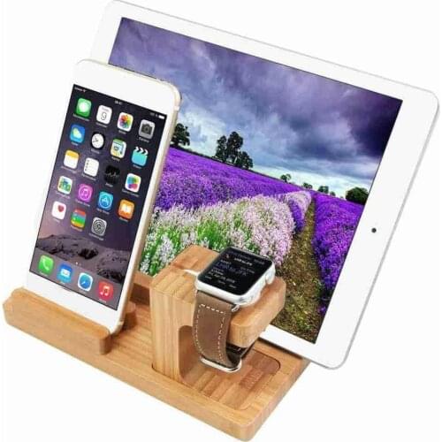 3 USB Charger Station Phone Holder Stand For Xiaomi Docking Station Charger For IPhone Charging Bamboo Samsung IPad Q1N9