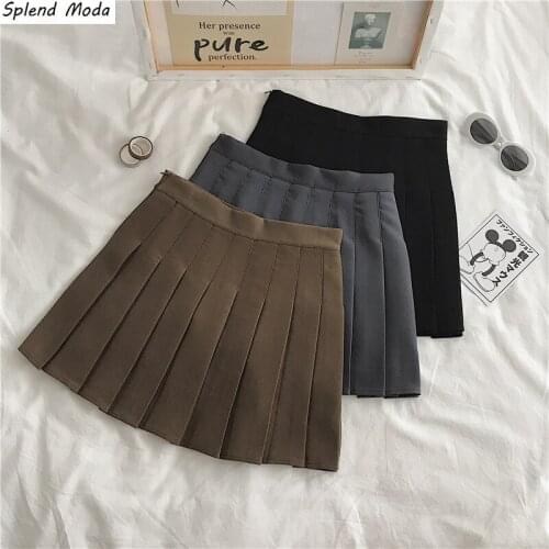 Splend Moda Female Spring Autumn 2021 New Korean All-Match High Waist Folds A-Line Skirt Women Casual Solid Color Preppy Style