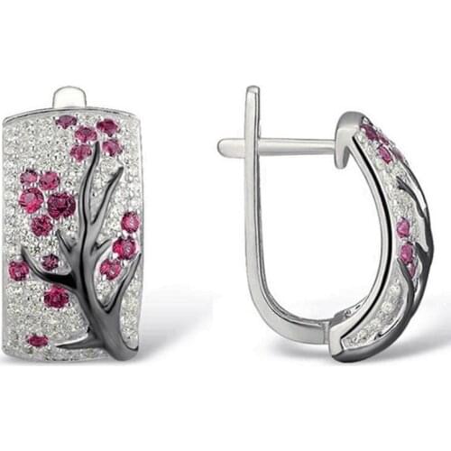 Modern Women Earrings 2021 Luxury Plum Flowers Tree Branch Pattern Crystal Stud Earrings For Women Accessories Gift