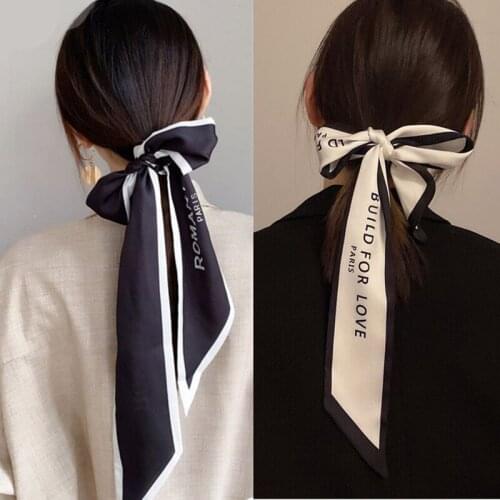 Elegant Women Long Scarf Chic French Gentle Elegant Chiffon Hair Tie Hair Accessories Letter Print Bag Ribbon Headband