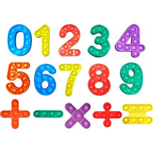 15Pcs/set Children Baby Math Toys Squeeze Pop Toy Numbers Symbols Fidget Toy Bright Color Sensory Stress Relief Accessory