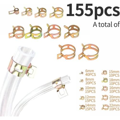 155PCS 6-22mm Car Truck Spring Clips Pipe Clamps Fuel Oil Water Hose Clip Spring Hoop Pipe Tube Clamp Fastener Assortment Kit
