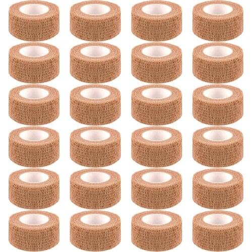 24 Rolls Beige Elastic Self-Adhesive Bandage 2.5cm Complexion Sports Bandage for Sports Injury and Pet Treatment